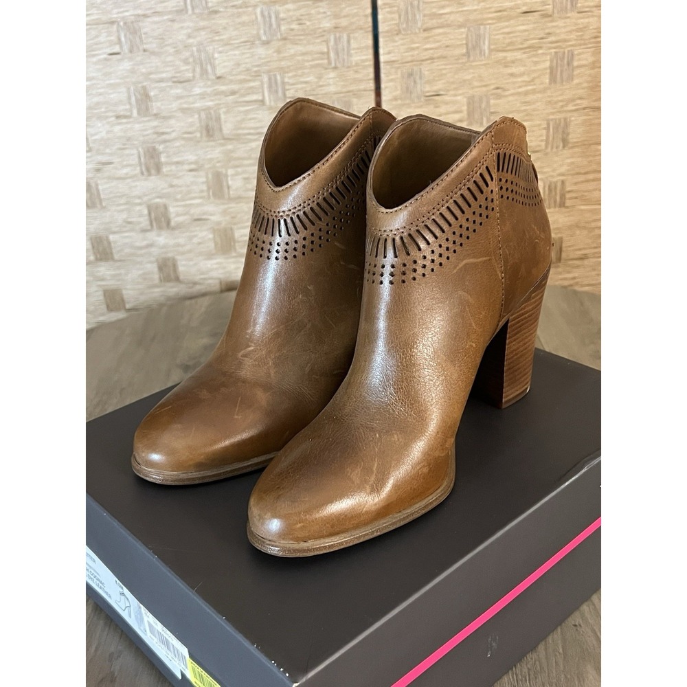 Vince Camuto Fetter Ankle Booties Heels Rich Cognac Tie Dye Leather Women's 8.5